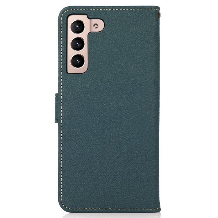 KHAZNEH For Samsung Galaxy A35 5G Magnetic Phone Case RFID Blocking Genuine Cow Leather Card Holder Cover - Green