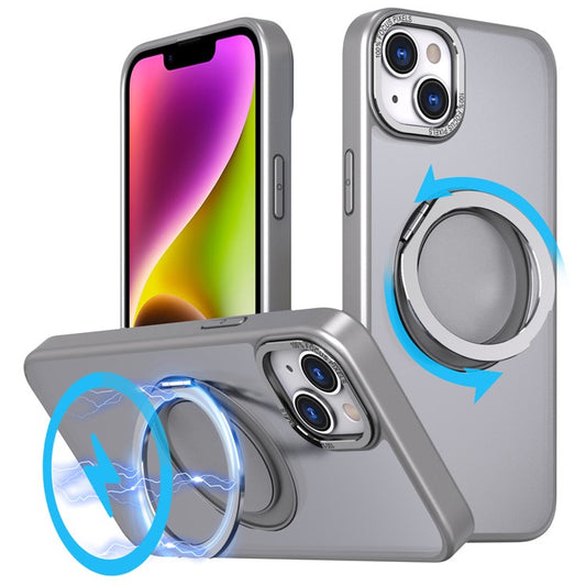 For iPhone 14 Magnetic Case Compatible with MagSafe Ring Kickstand - Titanium Grey