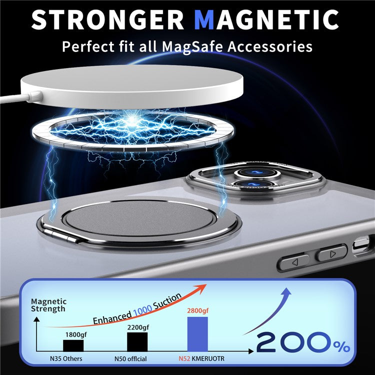 For iPhone 14 Magnetic Case Compatible with MagSafe Ring Kickstand - Titanium Grey