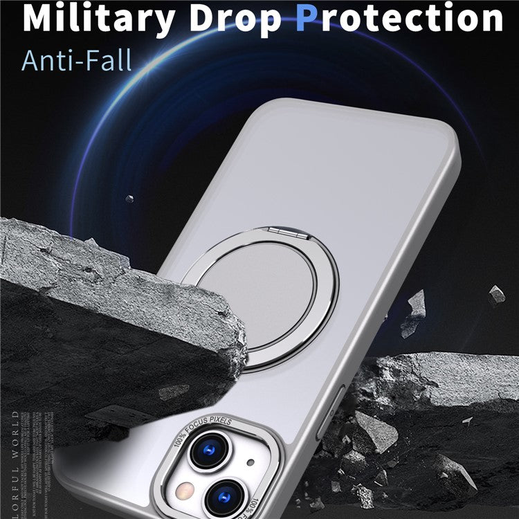 For iPhone 14 Magnetic Case Compatible with MagSafe Ring Kickstand - Titanium Grey