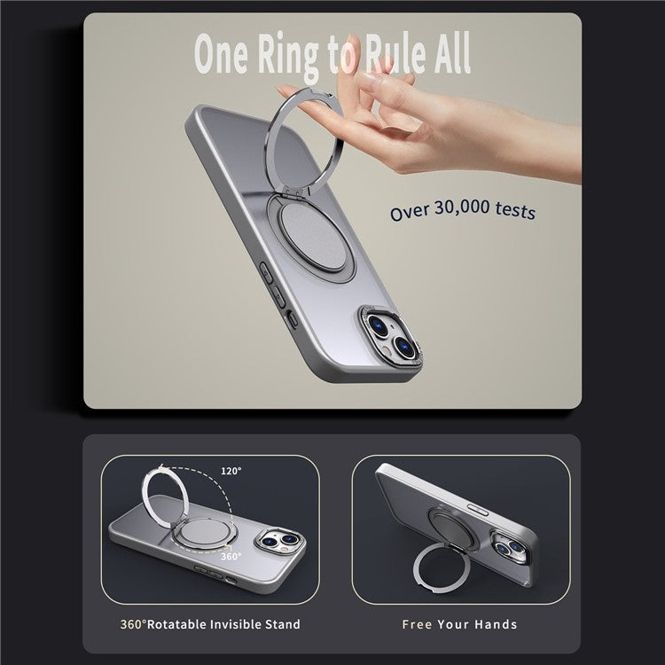For iPhone 14 Magnetic Case Compatible with MagSafe Ring Kickstand - Titanium Grey