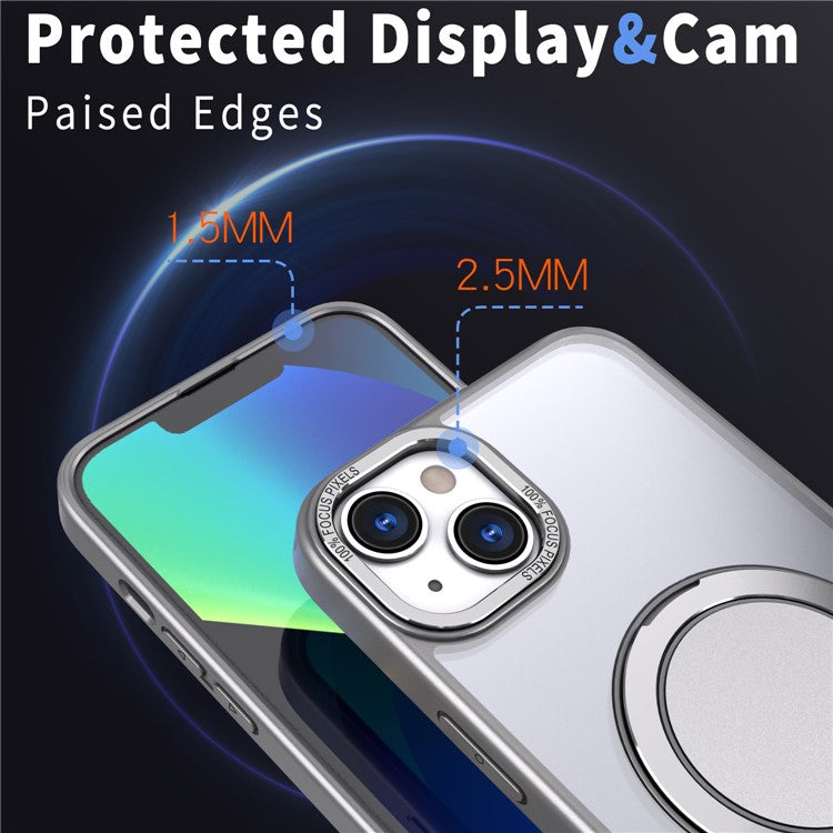 For iPhone 14 Magnetic Case Compatible with MagSafe Ring Kickstand - Titanium Grey