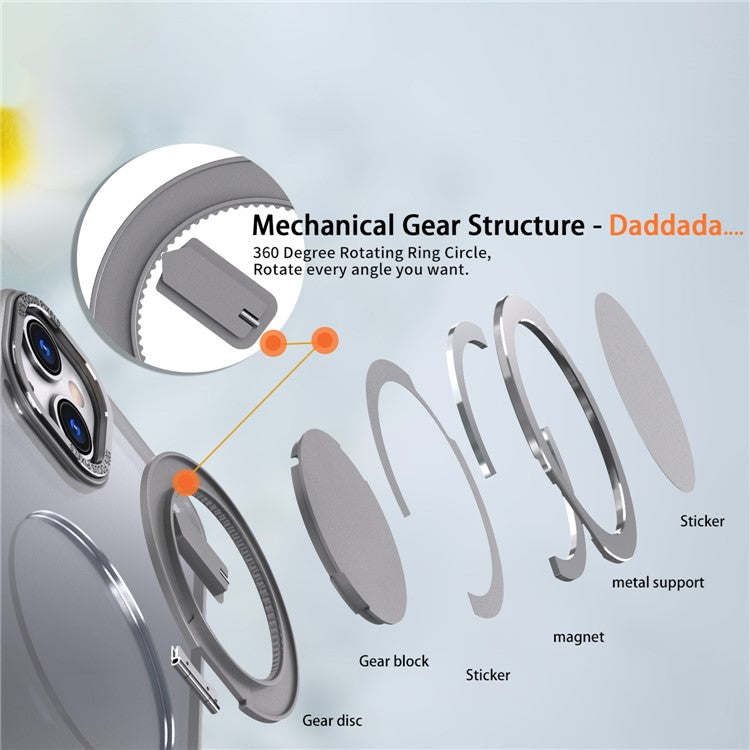 For iPhone 14 Magnetic Case Compatible with MagSafe Ring Kickstand - Titanium Grey