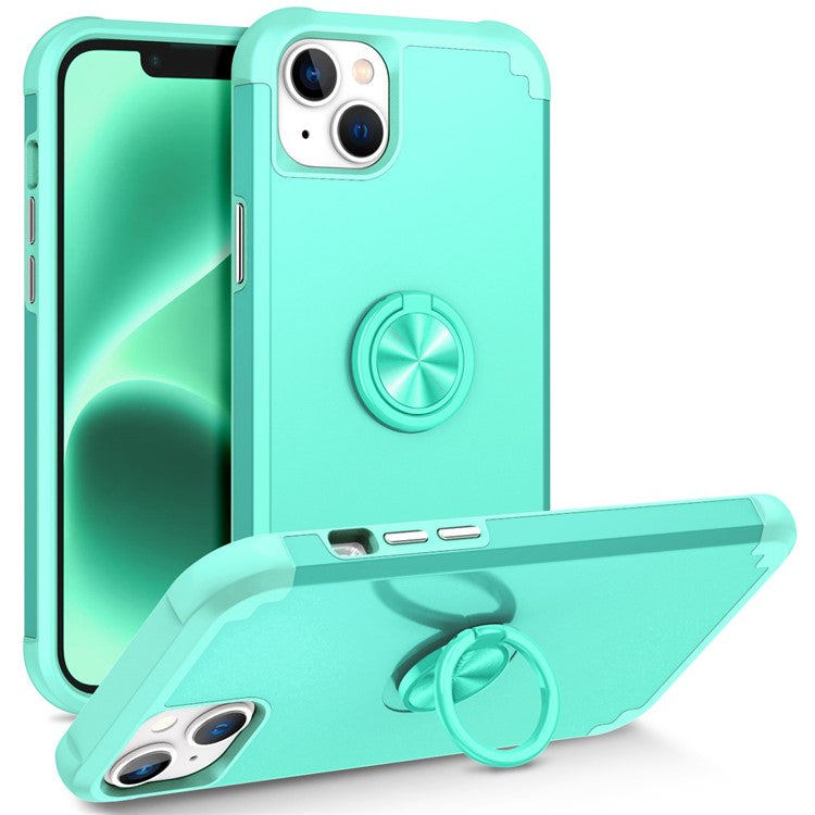 For iPhone 14 Case Scratch-resistant PC+TPU Phone Protector with Rotary Kickstand - Mint Green