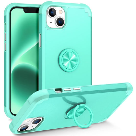 For iPhone 14 Case Scratch-resistant PC+TPU Phone Protector with Rotary Kickstand - Mint Green