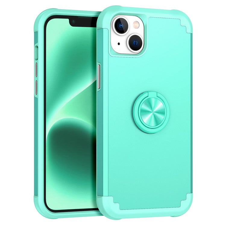 For iPhone 14 Case Scratch-resistant PC+TPU Phone Protector with Rotary Kickstand - Mint Green