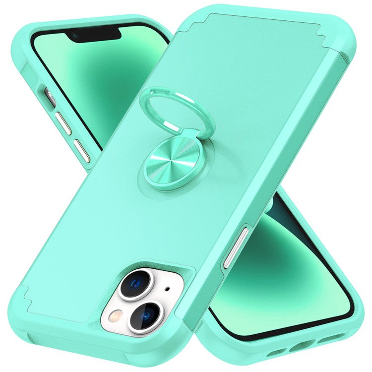For iPhone 14 Case Scratch-resistant PC+TPU Phone Protector with Rotary Kickstand - Mint Green