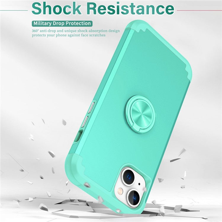 For iPhone 14 Case Scratch-resistant PC+TPU Phone Protector with Rotary Kickstand - Mint Green
