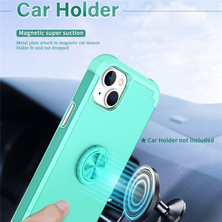 For iPhone 14 Case Scratch-resistant PC+TPU Phone Protector with Rotary Kickstand - Mint Green