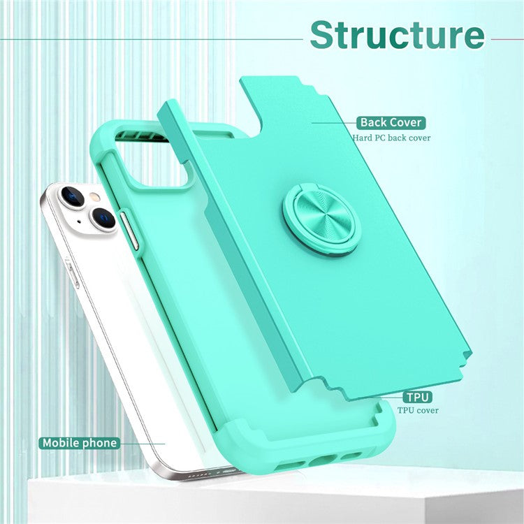 For iPhone 14 Case Scratch-resistant PC+TPU Phone Protector with Rotary Kickstand - Mint Green