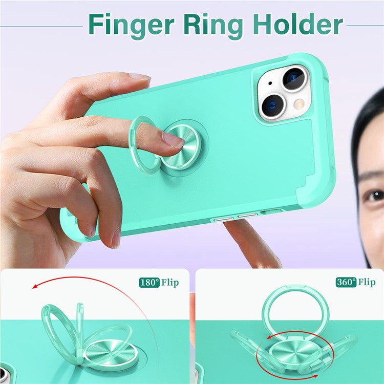 For iPhone 14 Case Scratch-resistant PC+TPU Phone Protector with Rotary Kickstand - Mint Green