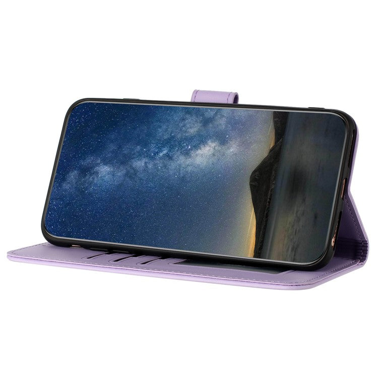 YX0050 For Samsung Galaxy A55 5G Case Imprinted PU Leather+TPU Phone Stand Cover with Magnetic Closure - Purple