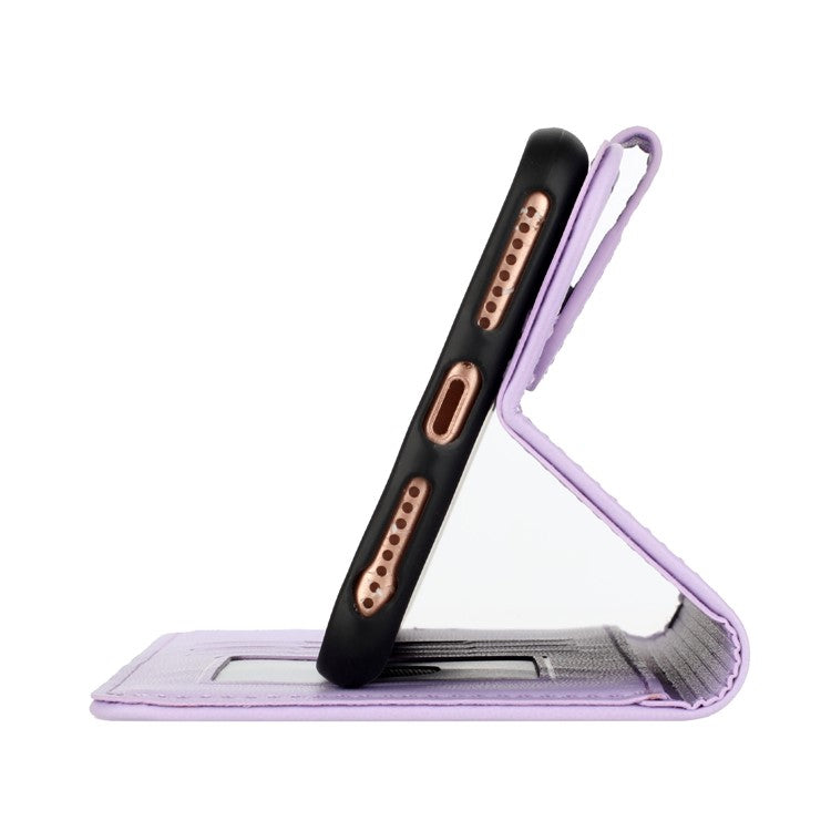 YX0050 For Samsung Galaxy A55 5G Case Imprinted PU Leather+TPU Phone Stand Cover with Magnetic Closure - Purple