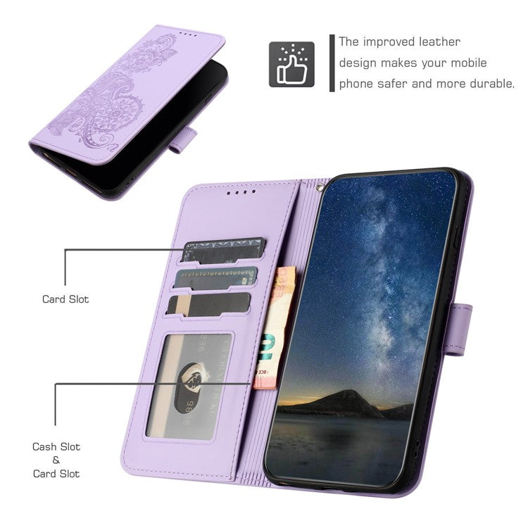 YX0050 For Samsung Galaxy A55 5G Case Imprinted PU Leather+TPU Phone Stand Cover with Magnetic Closure - Purple
