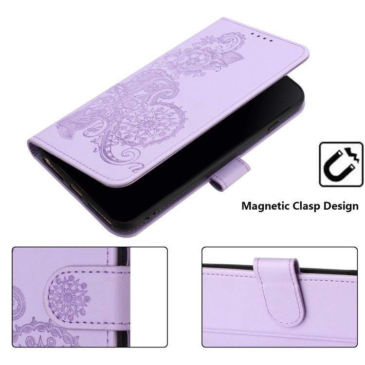YX0050 For Samsung Galaxy A55 5G Case Imprinted PU Leather+TPU Phone Stand Cover with Magnetic Closure - Purple