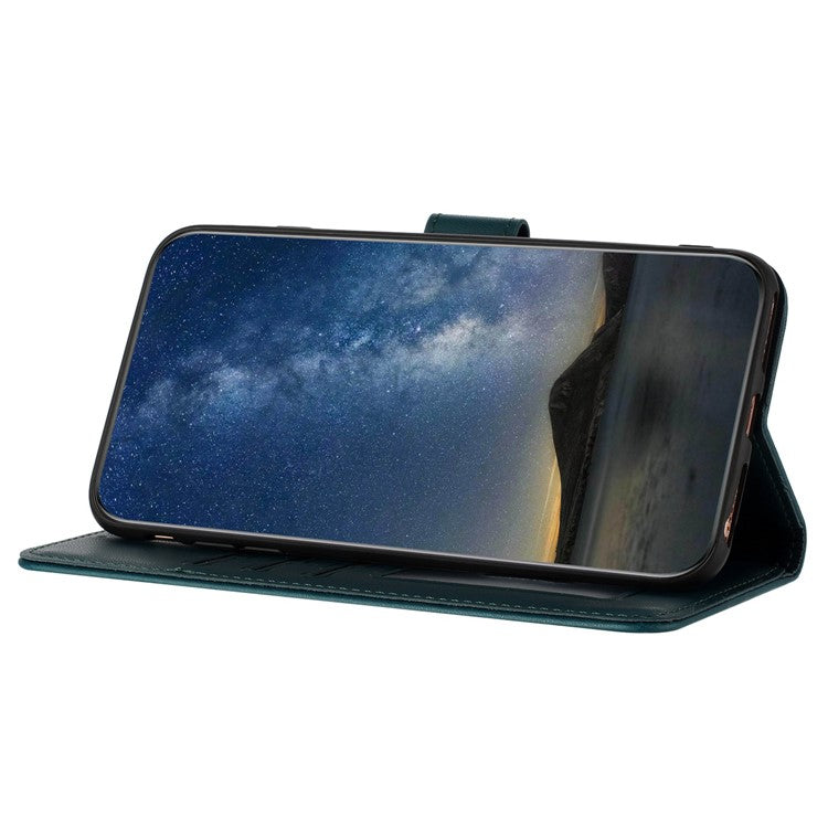 YX0050 For Samsung Galaxy A55 5G Case Imprinted PU Leather+TPU Phone Stand Cover with Magnetic Closure - Blackish Green