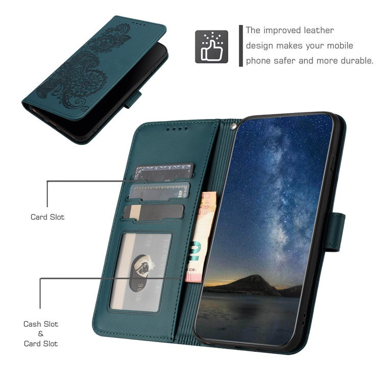YX0050 For Samsung Galaxy A55 5G Case Imprinted PU Leather+TPU Phone Stand Cover with Magnetic Closure - Blackish Green