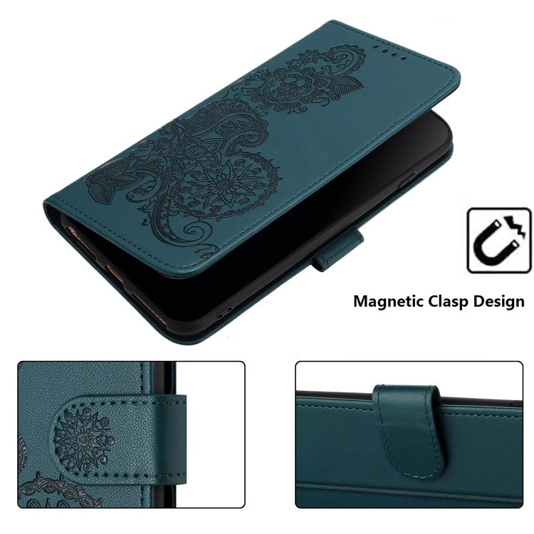 YX0050 For Samsung Galaxy A55 5G Case Imprinted PU Leather+TPU Phone Stand Cover with Magnetic Closure - Blackish Green