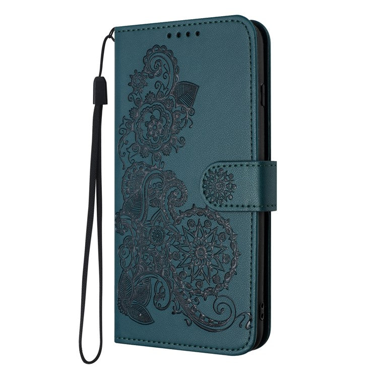 YX0050 For Samsung Galaxy A55 5G Case Imprinted PU Leather+TPU Phone Stand Cover with Magnetic Closure - Blackish Green