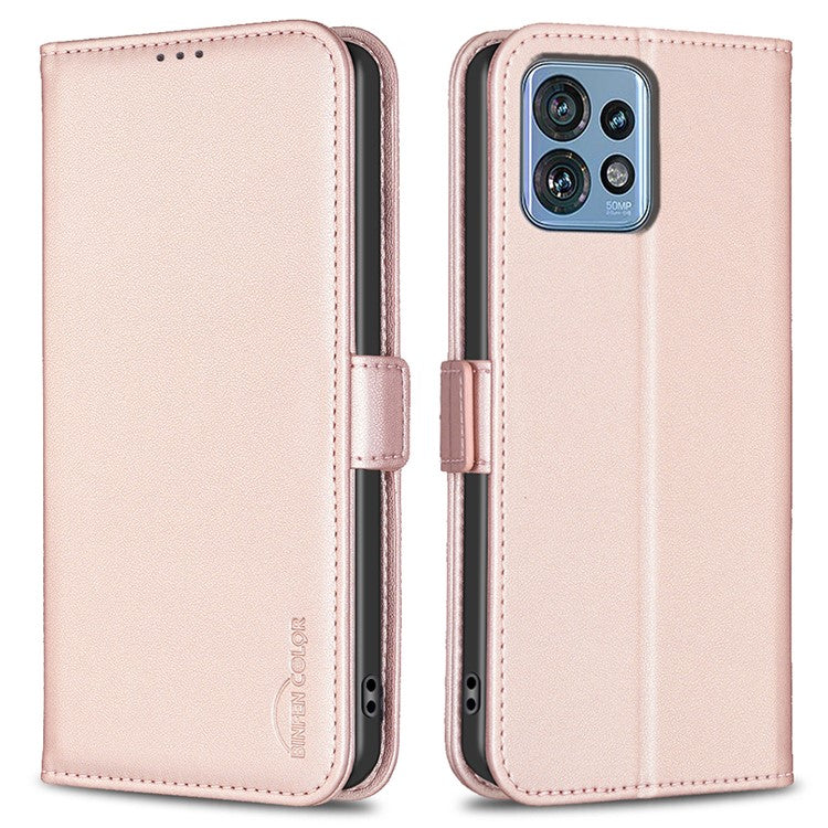 BINFEN COLOR BF31 For Motorola Edge 40 Pro 5G / Edge+ (2023) / Moto X40 5G Case with Wallet Stand PU Leather Flip Phone Cover - Pink