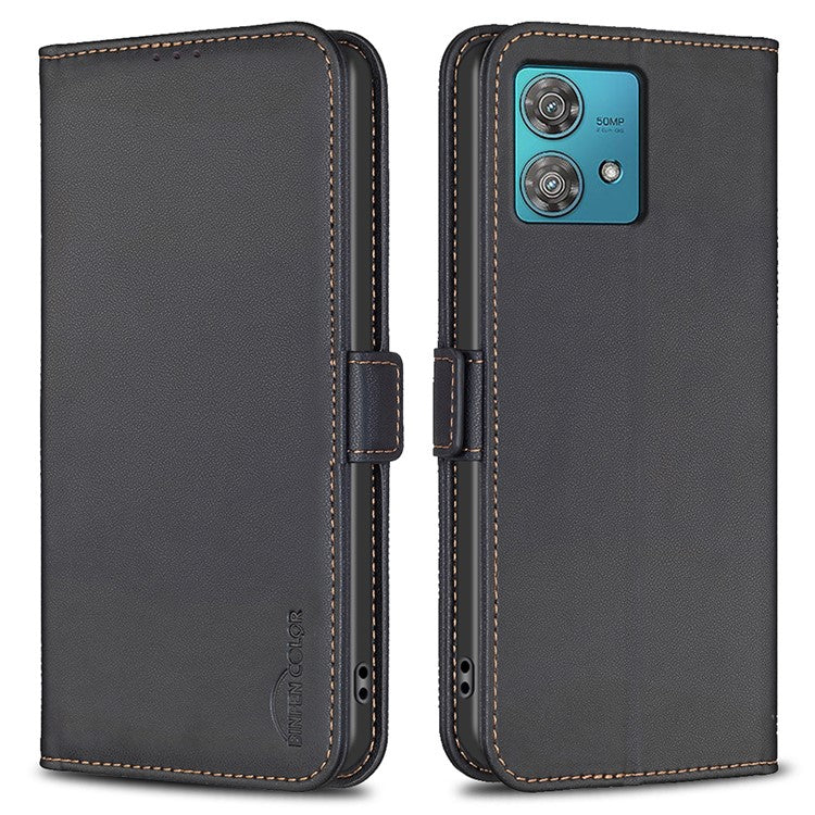 BINFEN COLOR BF31 For Motorola Edge 40 Neo 5G Case with Wallet Stand PU Leather Flip Phone Cover - Black