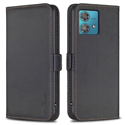 BINFEN COLOR BF31 For Motorola Edge 40 Neo 5G Case with Wallet Stand PU Leather Flip Phone Cover - Black