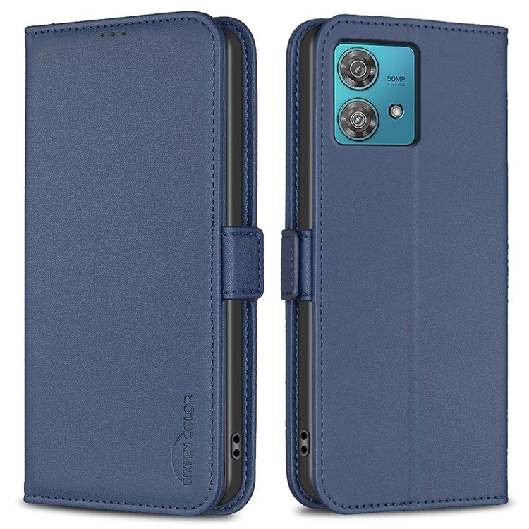 BINFEN COLOR BF31 For Motorola Edge 40 Neo 5G Case with Wallet Stand PU Leather Flip Phone Cover - Blue