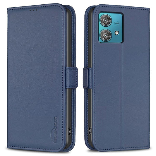 BINFEN COLOR BF31 For Motorola Edge 40 Neo 5G Case with Wallet Stand PU Leather Flip Phone Cover - Blue