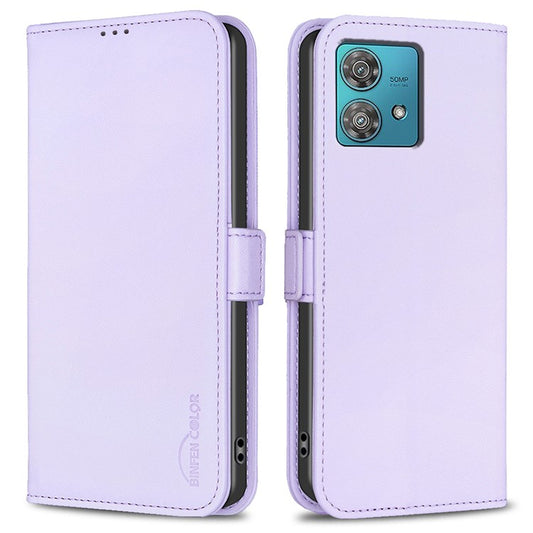 BINFEN COLOR BF31 For Motorola Edge 40 Neo 5G Case with Wallet Stand PU Leather Flip Phone Cover - Purple