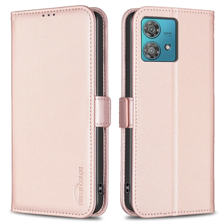 BINFEN COLOR BF31 For Motorola Edge 40 Neo 5G Case with Wallet Stand PU Leather Flip Phone Cover - Pink