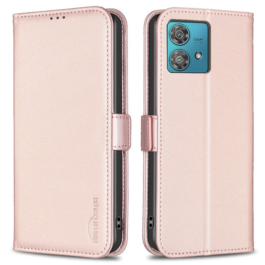 BINFEN COLOR BF31 For Motorola Edge 40 Neo 5G Case with Wallet Stand PU Leather Flip Phone Cover - Pink