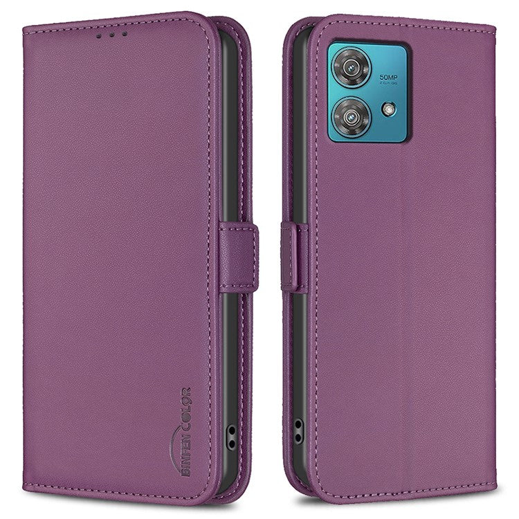BINFEN COLOR BF31 For Motorola Edge 40 Neo 5G Case with Wallet Stand PU Leather Flip Phone Cover - Dark Purple