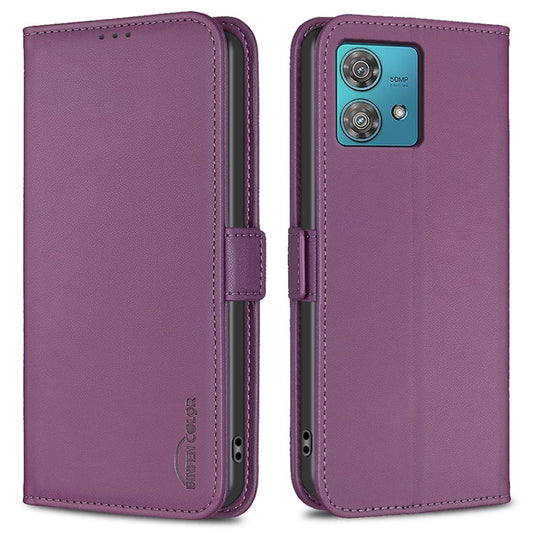 BINFEN COLOR BF31 For Motorola Edge 40 Neo 5G Case with Wallet Stand PU Leather Flip Phone Cover - Dark Purple