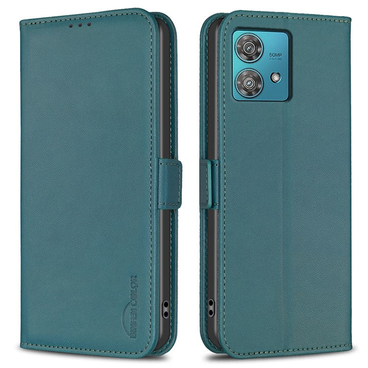 BINFEN COLOR BF31 For Motorola Edge 40 Neo 5G Case with Wallet Stand PU Leather Flip Phone Cover - Green
