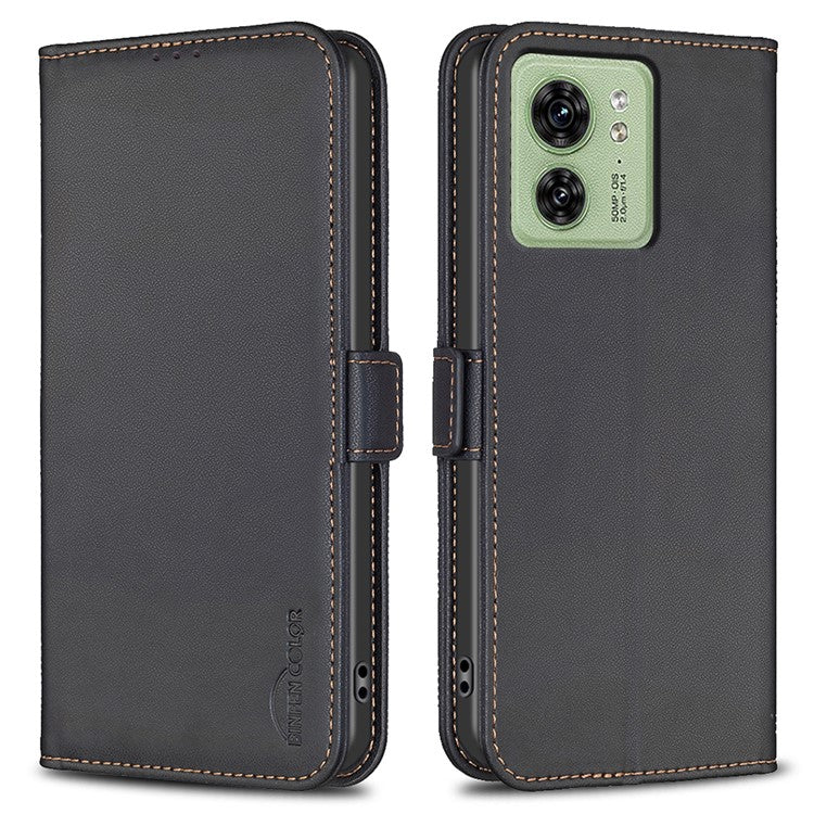 BINFEN COLOR BF31 For Motorola Edge 40 5G Case with Wallet Stand PU Leather Flip Phone Cover - Black