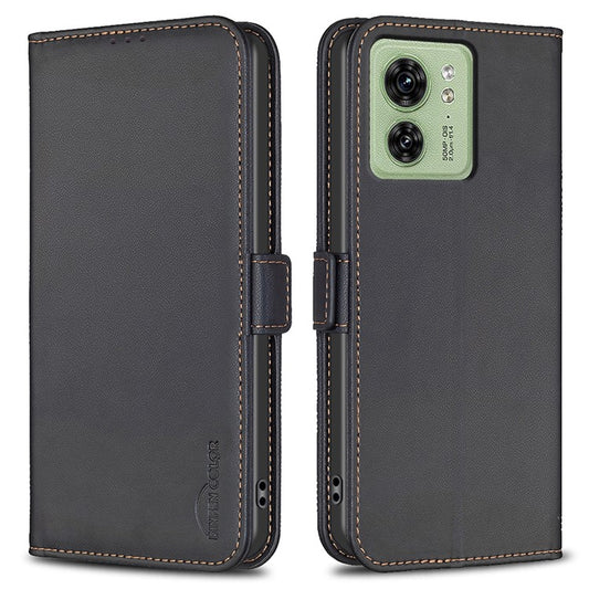 BINFEN COLOR BF31 For Motorola Edge 40 5G Case with Wallet Stand PU Leather Flip Phone Cover - Black