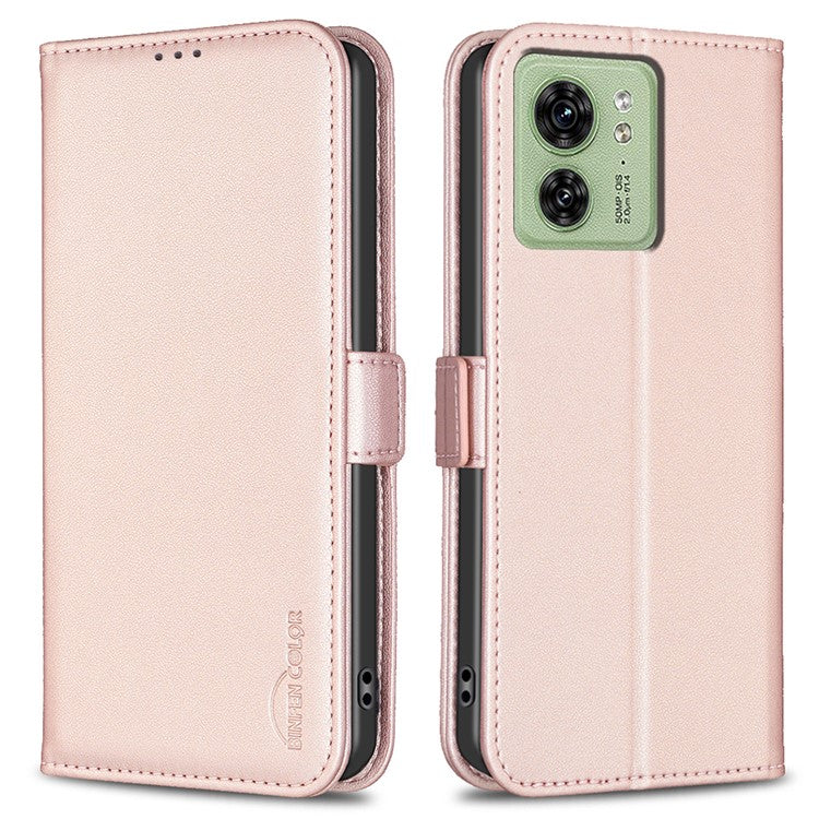 BINFEN COLOR BF31 For Motorola Edge 40 5G Case with Wallet Stand PU Leather Flip Phone Cover - Pink