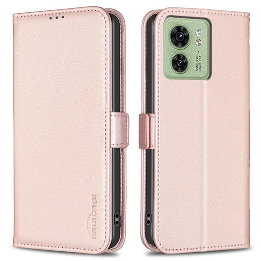 BINFEN COLOR BF31 For Motorola Edge 40 5G Case with Wallet Stand PU Leather Flip Phone Cover - Pink