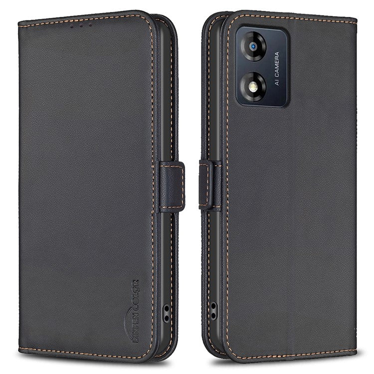 BINFEN COLOR BF31 For Motorola Moto E13 4G Case with Wallet Stand PU Leather Flip Phone Cover - Black