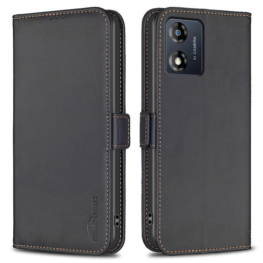 BINFEN COLOR BF31 For Motorola Moto E13 4G Case with Wallet Stand PU Leather Flip Phone Cover - Black