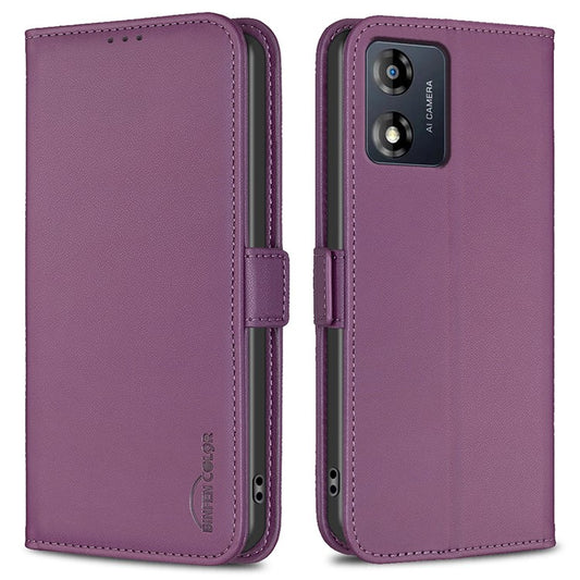 BINFEN COLOR BF31 For Motorola Moto E13 4G Case with Wallet Stand PU Leather Flip Phone Cover - Dark Purple