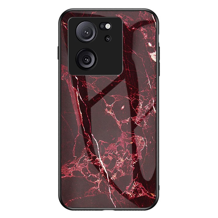 Xiaomi 13T / 13T Pro / Redmi K60 Ultra Cover Marble Pattern PC+TPU+Tempered Glass Mobile Phone Shell - Blood Red Marble