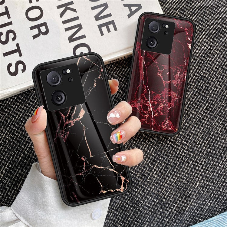 Xiaomi 13T / 13T Pro / Redmi K60 Ultra Cover Marble Pattern PC+TPU+Tempered Glass Mobile Phone Shell - Blood Red Marble