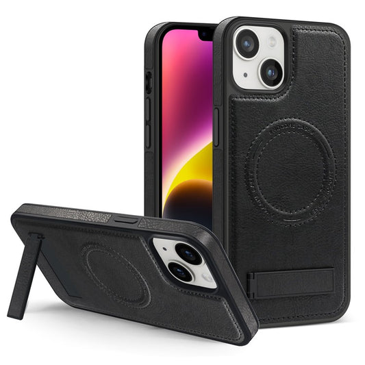 For iPhone 14 Plus Case Compatible with MagSafe Slim-Fit PU Leather Coated TPU + PC Shell - Black
