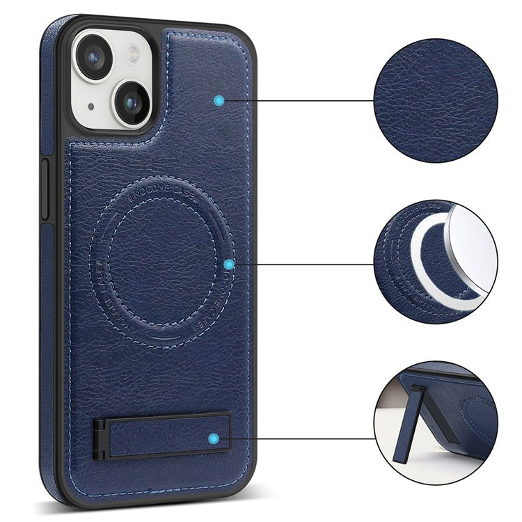 For iPhone 14 Plus Case Compatible with MagSafe Slim-Fit PU Leather Coated TPU + PC Shell - Black