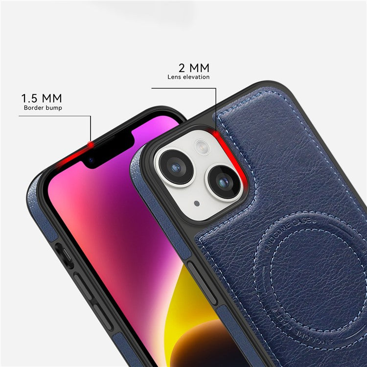 For iPhone 14 Plus Case Compatible with MagSafe Slim-Fit PU Leather Coated TPU + PC Shell - Black