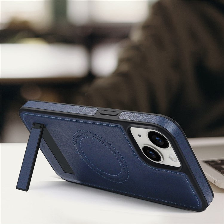 For iPhone 14 Plus Case Compatible with MagSafe Slim-Fit PU Leather Coated TPU + PC Shell - Black