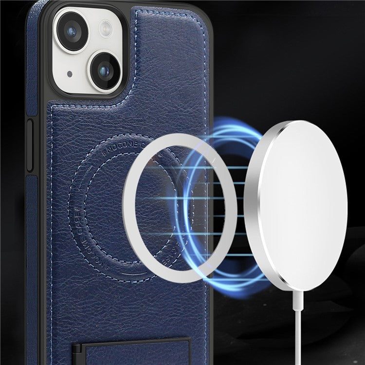 For iPhone 14 Plus Case Compatible with MagSafe Slim-Fit PU Leather Coated TPU + PC Shell - Black