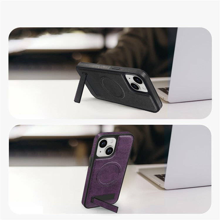 For iPhone 14 Plus Case Compatible with MagSafe Slim-Fit PU Leather Coated TPU + PC Shell - Black