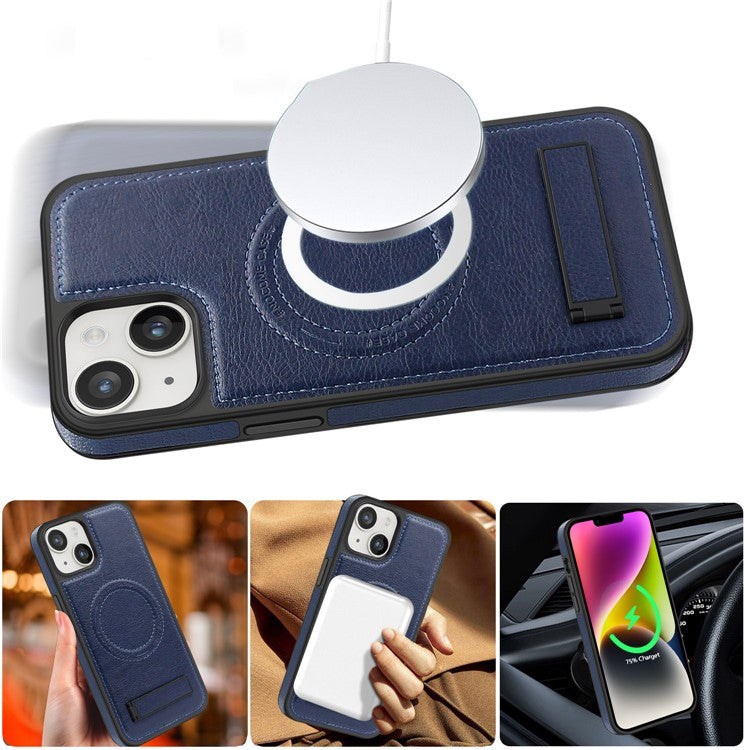 For iPhone 14 Plus Case Compatible with MagSafe Slim-Fit PU Leather Coated TPU + PC Shell - Black